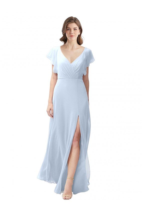 Shop Flutter Sleeves Long Chiffon Bridesmaid Dress with Daring Open Back and Side Slit Sydney