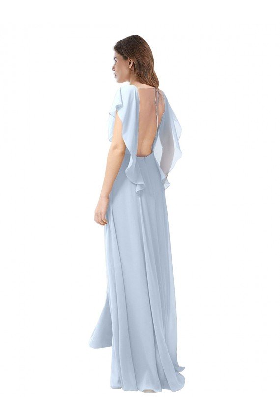 Shop Flutter Sleeves Long Chiffon Bridesmaid Dress with Daring Open Back and Side Slit Sydney