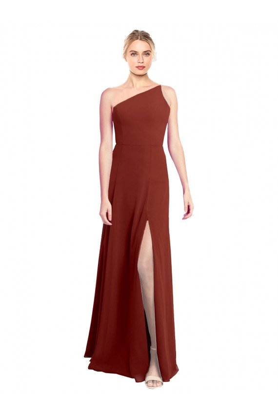 Shop Fit and Flare One Shoulder Long Chiffon Bridesmaid Dress with High Slit Sydney