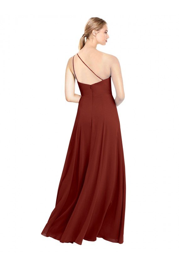 Shop Fit and Flare One Shoulder Long Chiffon Bridesmaid Dress with High Slit Sydney