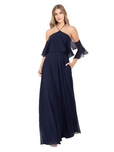 Shop Halter Neck Cold Shoulder Flutter Sleeves Bridesmaid Dress Sydney