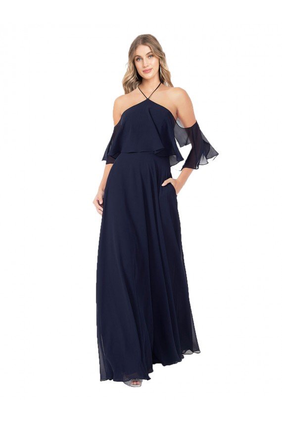 Shop Halter Neck Cold Shoulder Flutter Sleeves Bridesmaid Dress Sydney