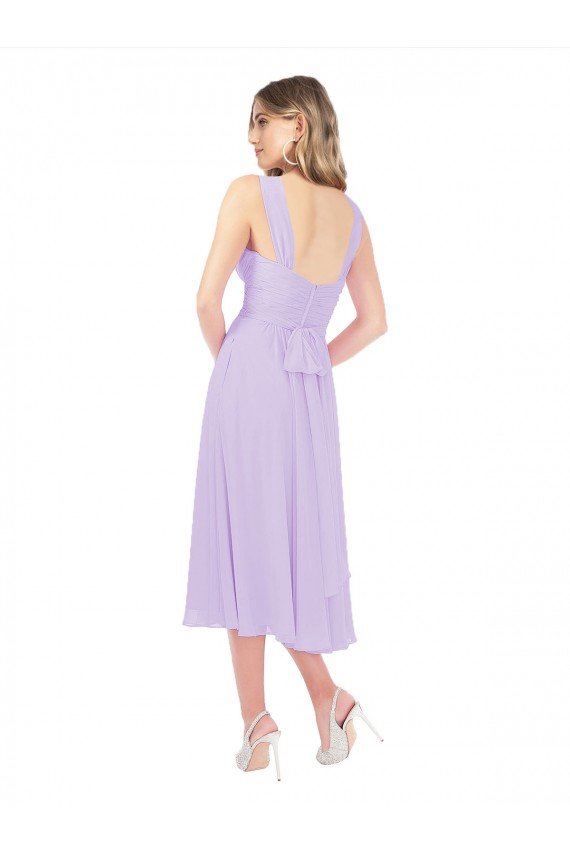 Shop Draped Midi Length Chiffon Cocktail Bridesmaid Dress with Ruched Bodice Sydney