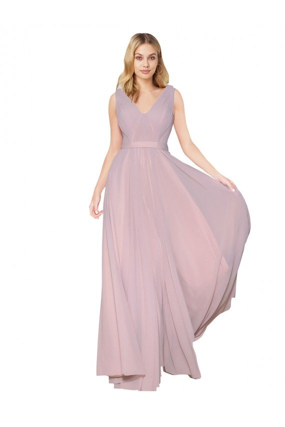 Shop Draped V-Neck Long Chiffon Bridesmaid Dress / Formal Prom Dress with Shirred Bodice Sydney
