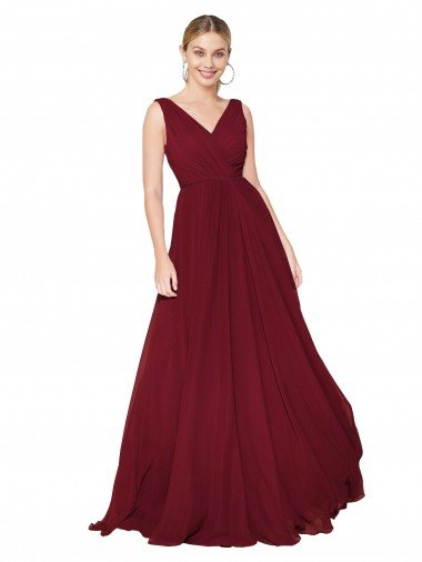 Shop Draped A-Line V-Neck Floor Length Chiffon Bridesmaid Dress / Formal Prom Dress Sydney