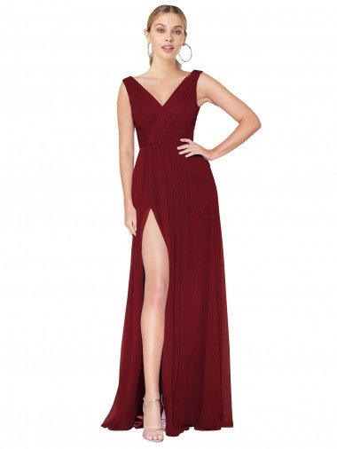 Shop Draped Mermaid Long V-Neck Chiffon Bridesmaid Dress / Formal Prom Dress with High Slit Sydney