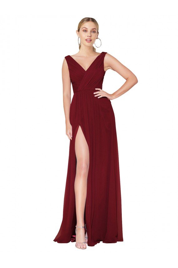 Shop Draped Mermaid Long V-Neck Chiffon Bridesmaid Dress / Formal Prom Dress with High Slit Sydney