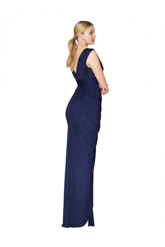 Shop Draped V-Neck Long Chiffon Bridesmaid Dress / Formal Prom Dress with Front Slit Sydney