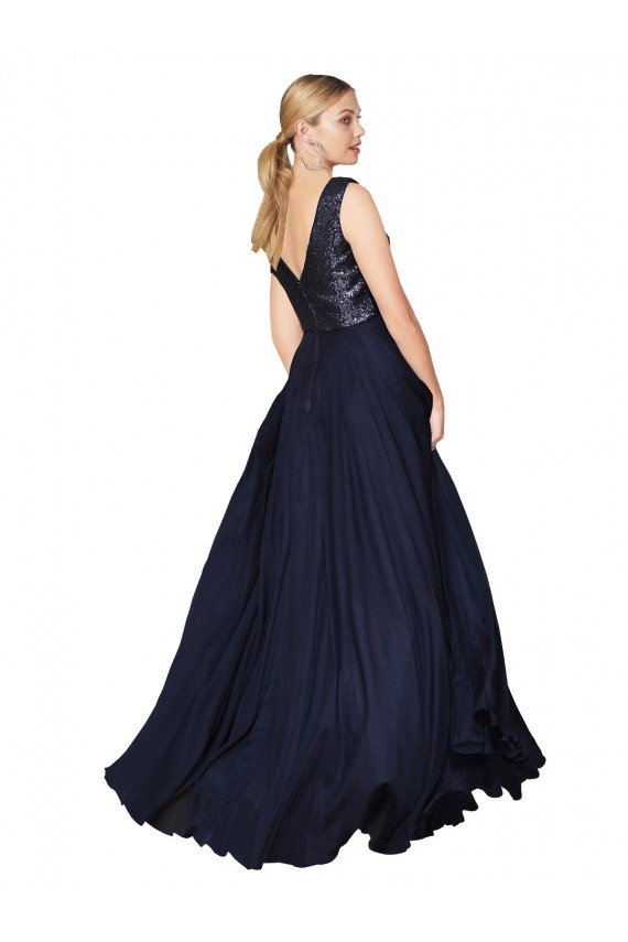 Shop High Neck V-Neck Long Chiffon Bridesmaid Dress / Prom Dress with Sequin Top Sydney