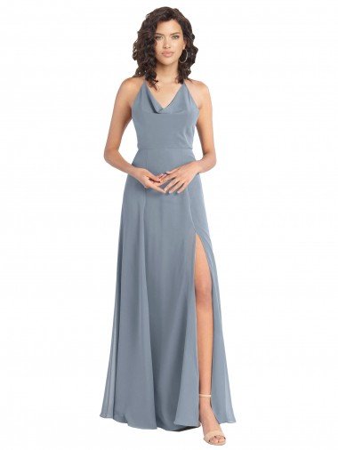Shop Slim A-Line Cowl Neck Long Chiffon Bridesmaid Dress with Side High Slit Sydney