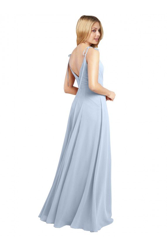 Shop Draped Cowl Neck Tied Straps Long Chiffon Bridesmaid Dress with Slit Sydney