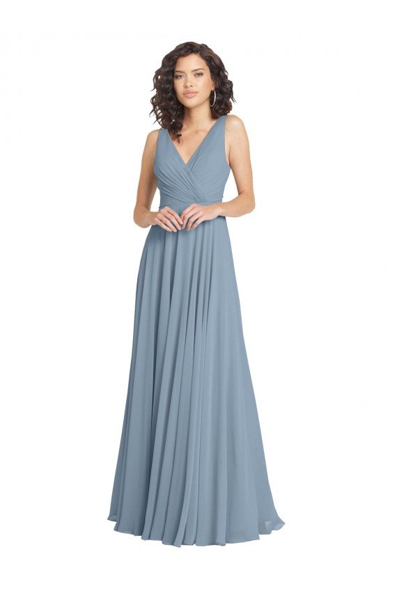 Shop Faux Surplice Bodice Long Chiffon Bridesmaid Dress with V-Neckline Sydney
