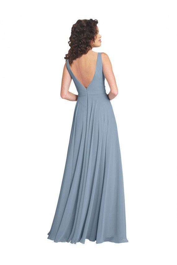 Shop Faux Surplice Bodice Long Chiffon Bridesmaid Dress with V-Neckline Sydney