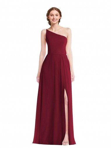 Shop One Shoulder Chiffon Maxi Bridesmaid Dress with Shirred Front Slit Sydney