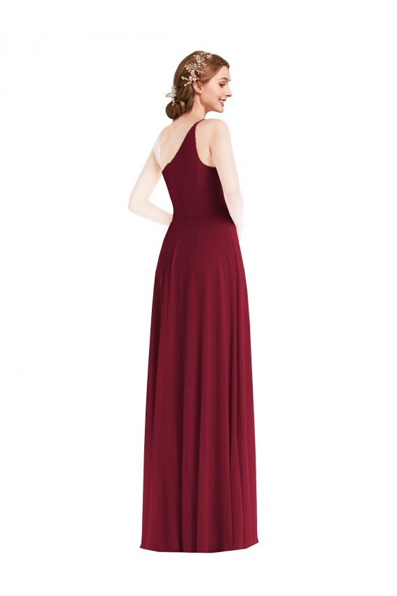 Shop One Shoulder Chiffon Maxi Bridesmaid Dress with Shirred Front Slit Sydney
