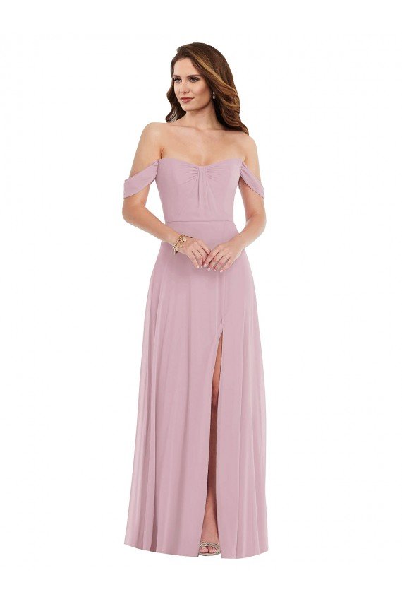 Shop Off the Shoulder Draped Sleeve Maxi Bridesmaid Dress with Front Slit Sydney