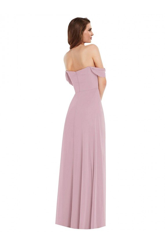 Shop Off the Shoulder Draped Sleeve Maxi Bridesmaid Dress with Front Slit Sydney