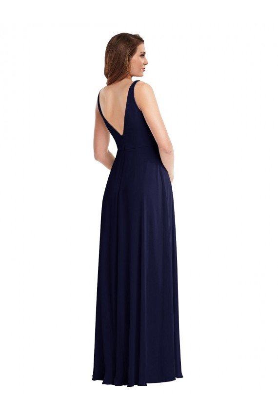 Deep V-Neck Chiffon Maxi Bridesmaid Dress with Front Slit Sydney