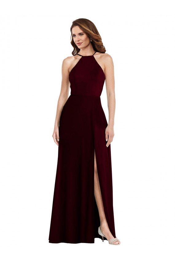 Shop Halter Spaghetti Straps Maxi Bridesmaid Dress with Front Slit Sydney