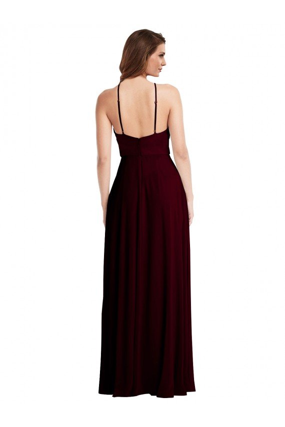 Shop Halter Spaghetti Straps Maxi Bridesmaid Dress with Front Slit Sydney
