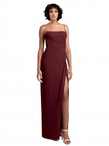 Shop Sleek Straight Neckline Chiffon Bridesmaid Dress with Spaghetti Straps and High Side Slit Sydney