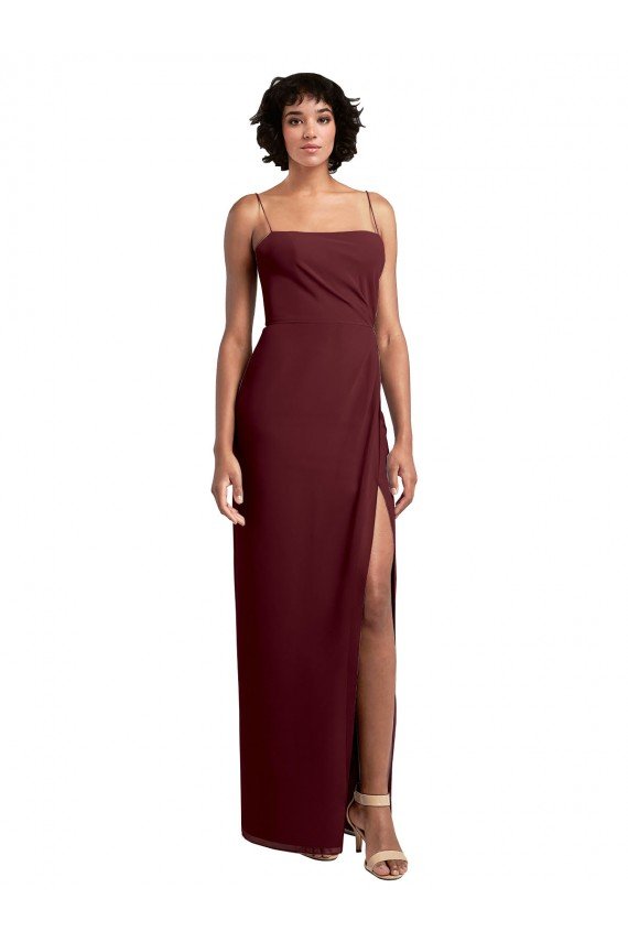 Shop Sleek Straight Neckline Chiffon Bridesmaid Dress with Spaghetti Straps and High Side Slit Sydney