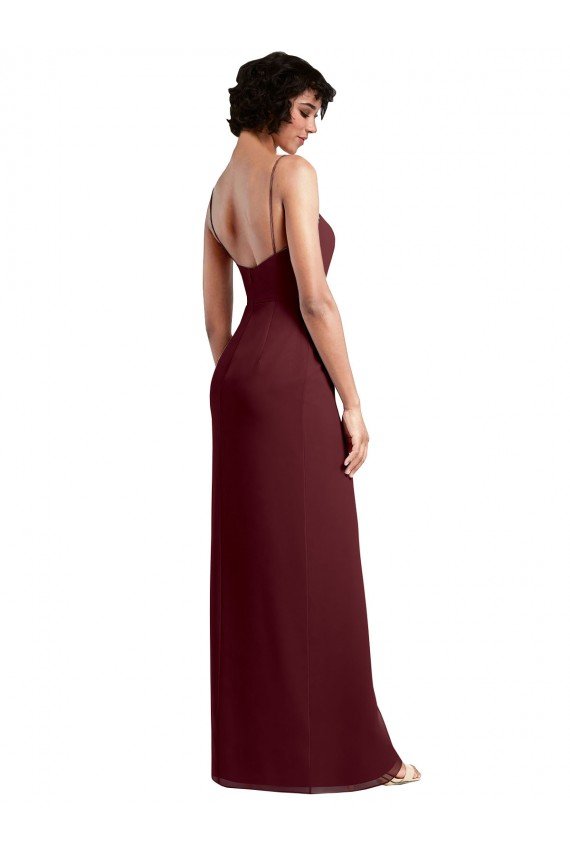 Shop Sleek Straight Neckline Chiffon Bridesmaid Dress with Spaghetti Straps and High Side Slit Sydney