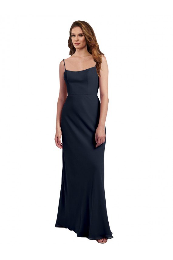 Shop Scoop Neck Long Chiffon Open Back Bridesmaid Dress with Spaghetti Straps Sydney