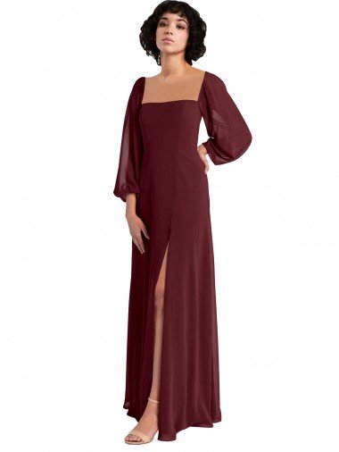 Shop Sheer Long Sleeves Chiffon Bridesmaid Dress with High Slit Sydney