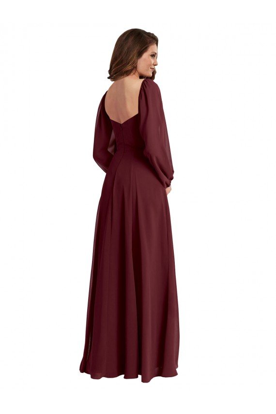 Shop Sheer Long Sleeves Chiffon Bridesmaid Dress with High Slit Sydney