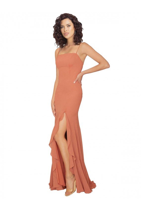 Shop Chiffon Square Neck Bridesmaid Dress with Ruffled Skirt Slit Sydney