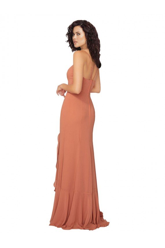 Shop Chiffon Square Neck Bridesmaid Dress with Ruffled Skirt Slit Sydney