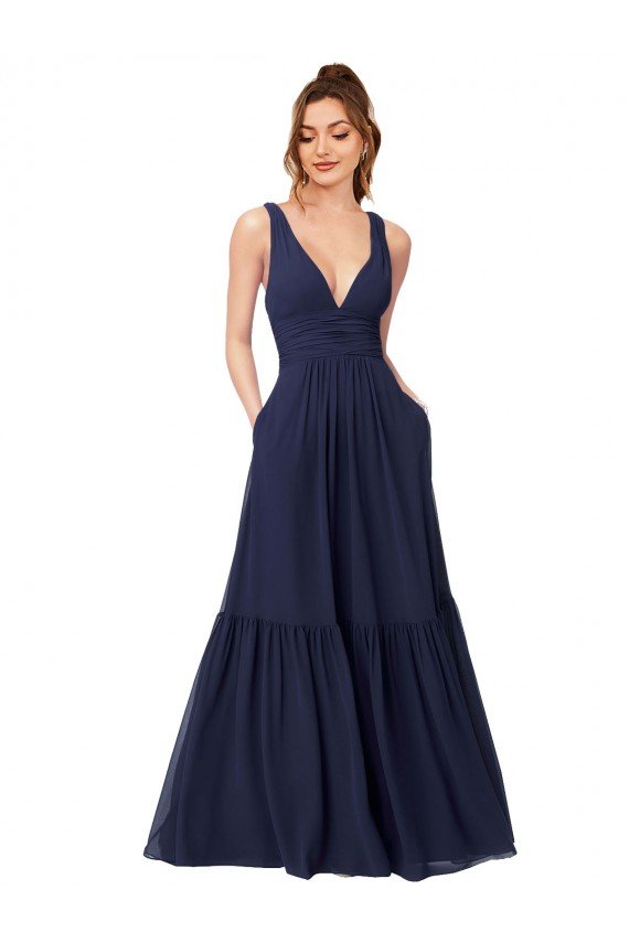 Shop Floor Length Deep V-Neck Ruched Chiffon Long Bridesmaid Dress Sydney