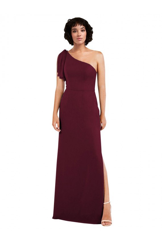 Shop One Shoulder Chiffon Formal Bridesmaid Dress with Skirt Slit and Accent Strap Sydney