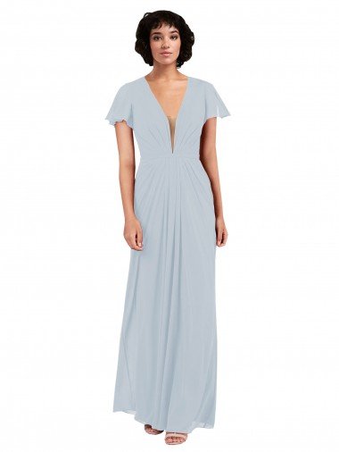 Shop Deep V-Neckline Chiffon Bridesmaid Dress with Flutter Sleeves Sydney