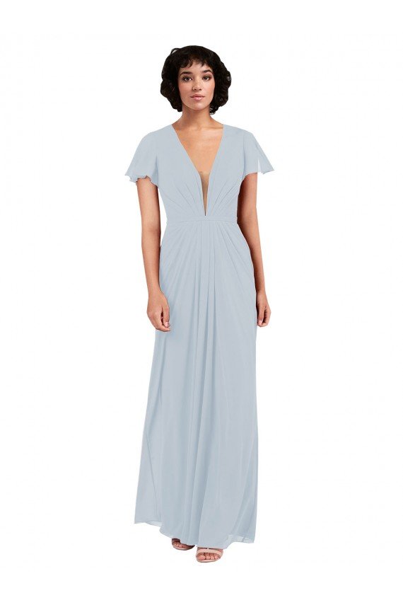 Shop Deep V-Neckline Chiffon Bridesmaid Dress with Flutter Sleeves Sydney