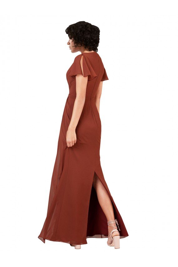 Shop Deep V-Neckline Chiffon Bridesmaid Dress with Flutter Sleeves Sydney