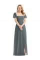 Shop Puff Sleeves Chiffon Maxi Bridesmaid Dress with Front Slit Sydney