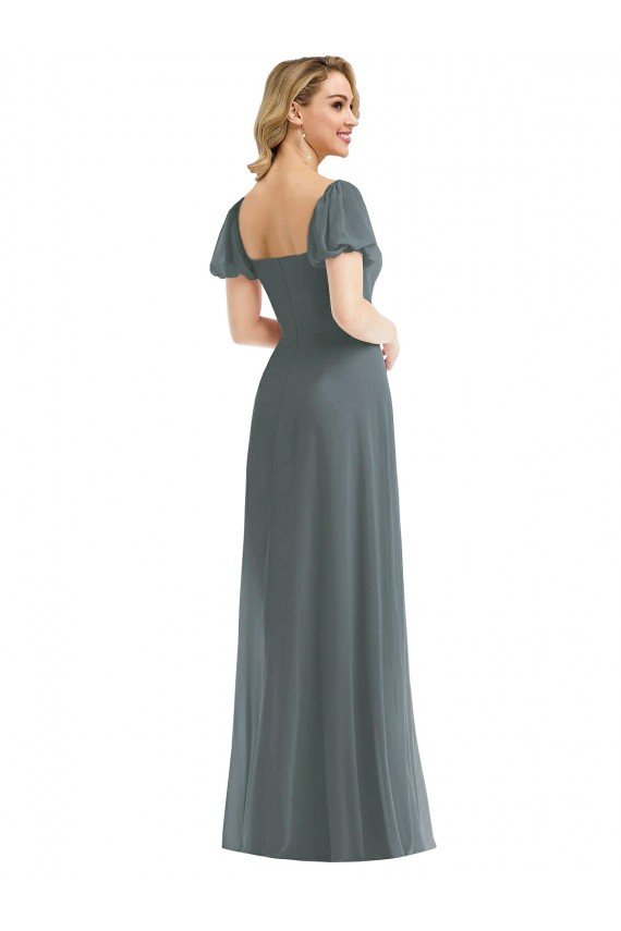 Shop Puff Sleeves Chiffon Maxi Bridesmaid Dress with Front Slit Sydney