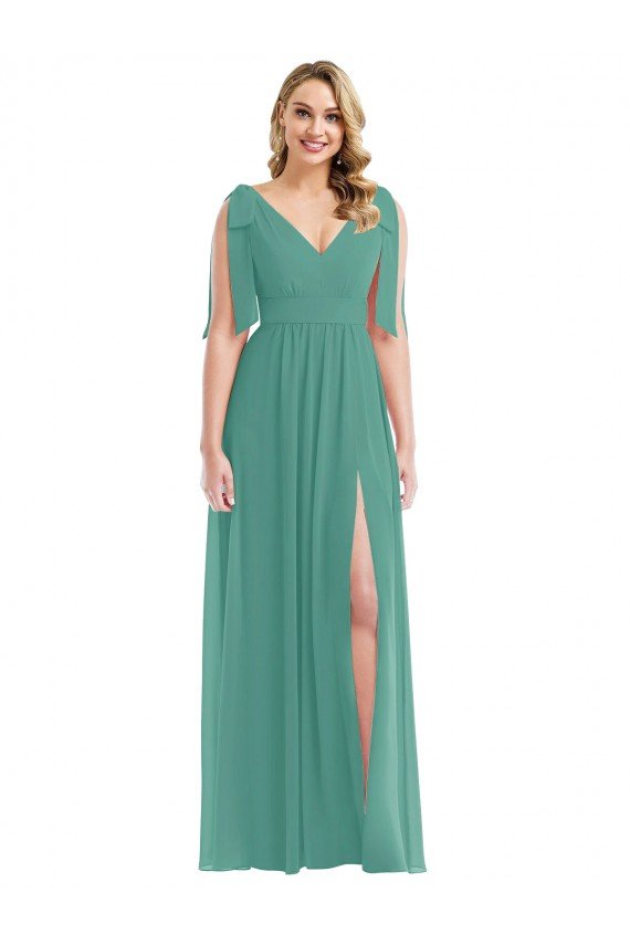 Shop Plunge Neckline Bow Shoulder Chiffon Maxi Bridesmaid Dress Sydney