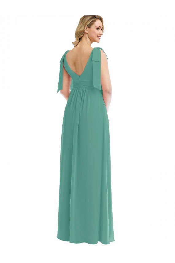 Shop Plunge Neckline Bow Shoulder Chiffon Maxi Bridesmaid Dress Sydney