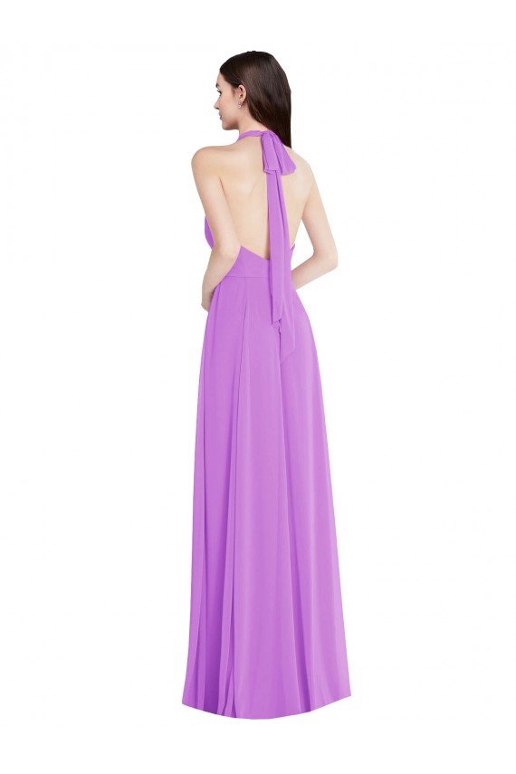 Halter Backless Maxi Formal Bridesmaid Dress with Button Ruffle Placket Sydney