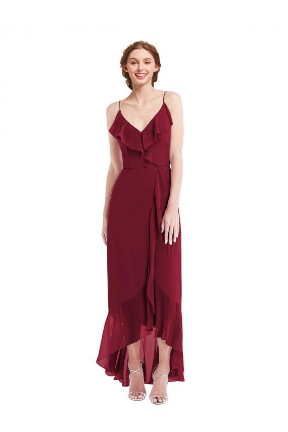 Shop Ruffle Trimmed V-Neck High Low Wrap Chiffon Bridesmaid Dress Sydney