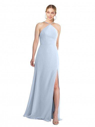 Shop Halter Neck Long Chiffon Bridesmaid Dress with Strappy Back and Daring Side Slit Sydney