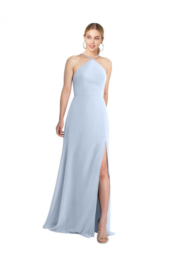 Shop Halter Neck Long Chiffon Bridesmaid Dress with Strappy Back and Daring Side Slit Sydney
