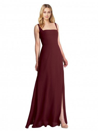 Shop Square Neckline Soft A-Line Chiffon Bridesmaid Dress with Side Slit Sydney