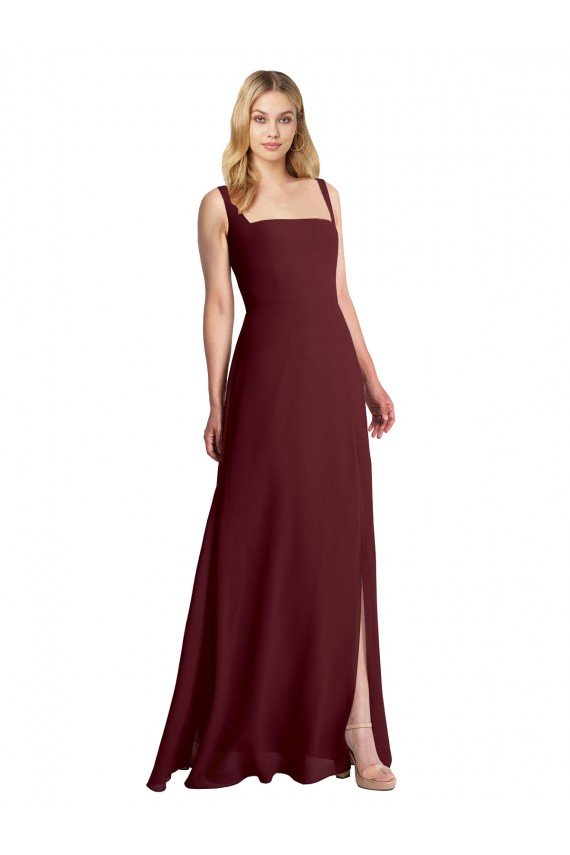 Shop Square Neckline Soft A-Line Chiffon Bridesmaid Dress with Side Slit Sydney