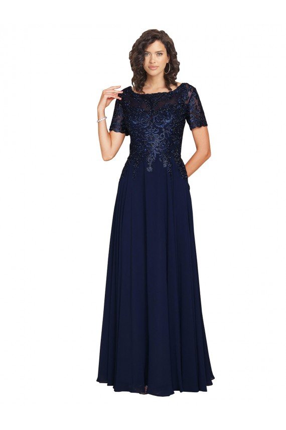 Shop Short Sleeves A-Line Long Chiffon Bridesmaid Dress / Prom Dress with Beaded Bodice Sydney