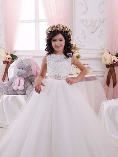 Shop Ivory Ball Gown Bateau Chapel Train Sleeveless Flower Girl Dress Sydney