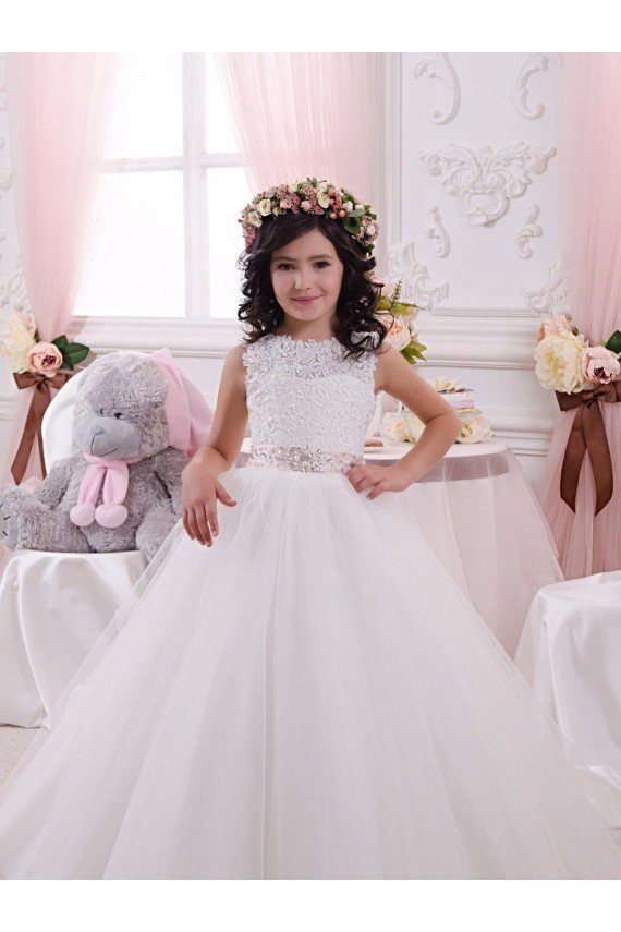Shop Ivory Ball Gown Bateau Chapel Train Sleeveless Flower Girl Dress Sydney